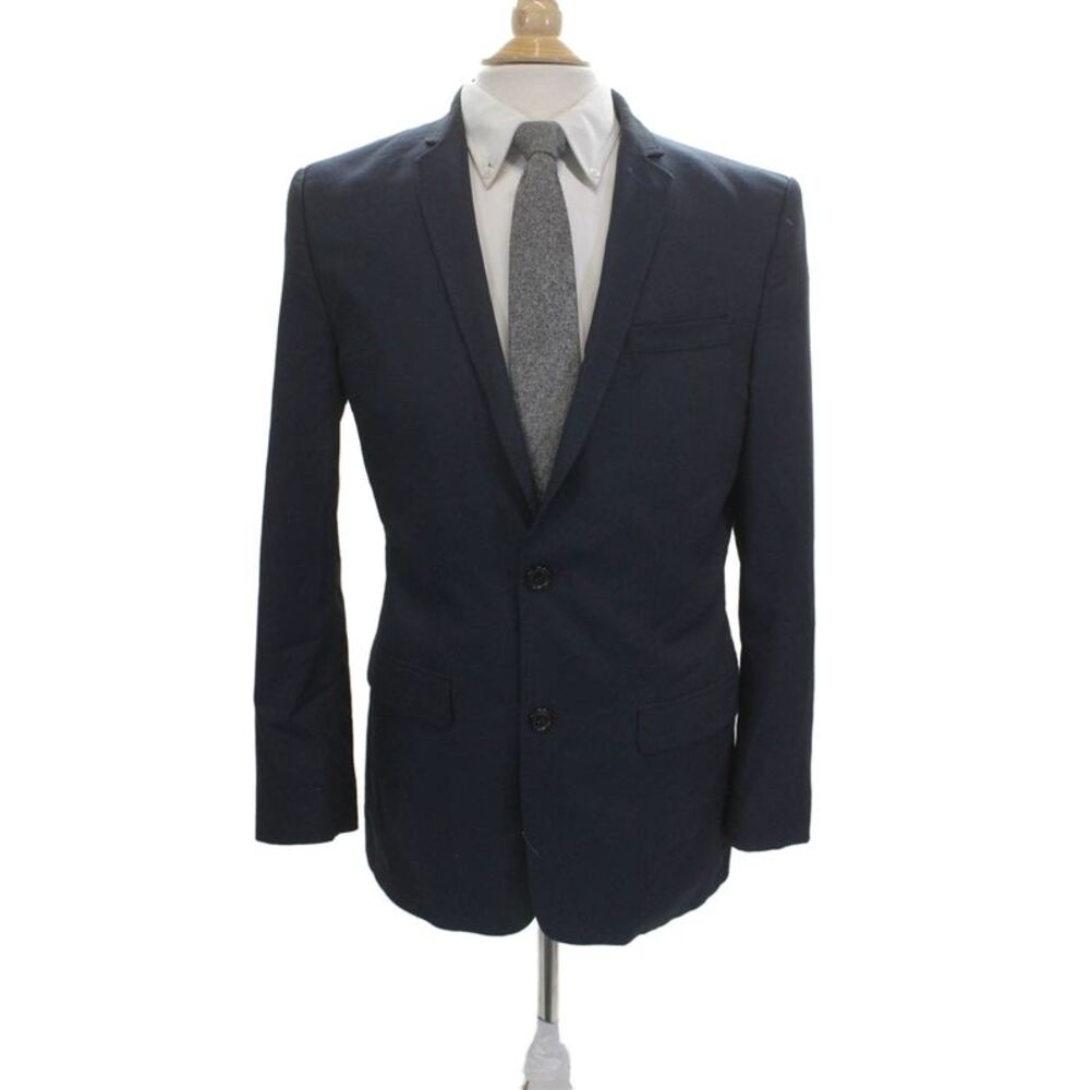 Zara Mens Classic Dark Blue Polyester Blazer Button Long Sleeve Size 40